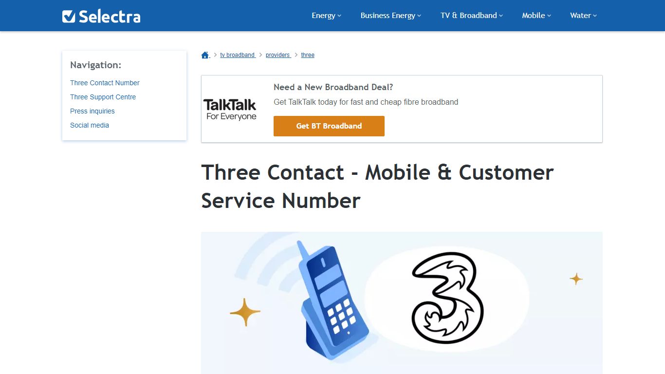 Three Contact - Mobile & Customer Service Number - Selectra