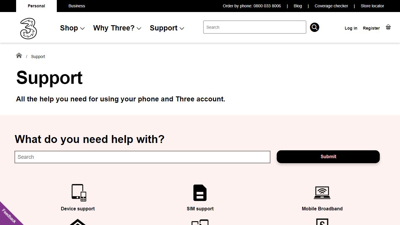 Three.co.uk Help & Support